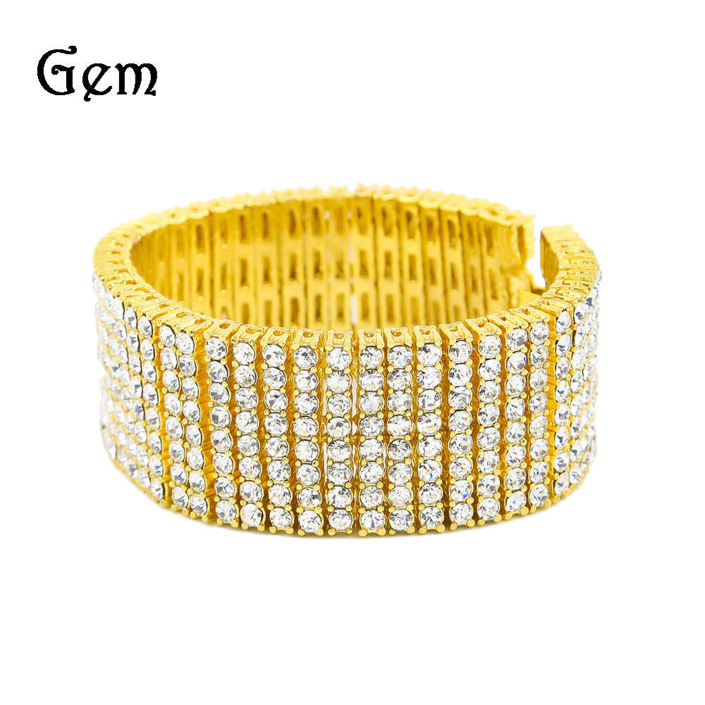 

Hip hop 8 drainage diamond bracelet men's exaggerated big bracelet