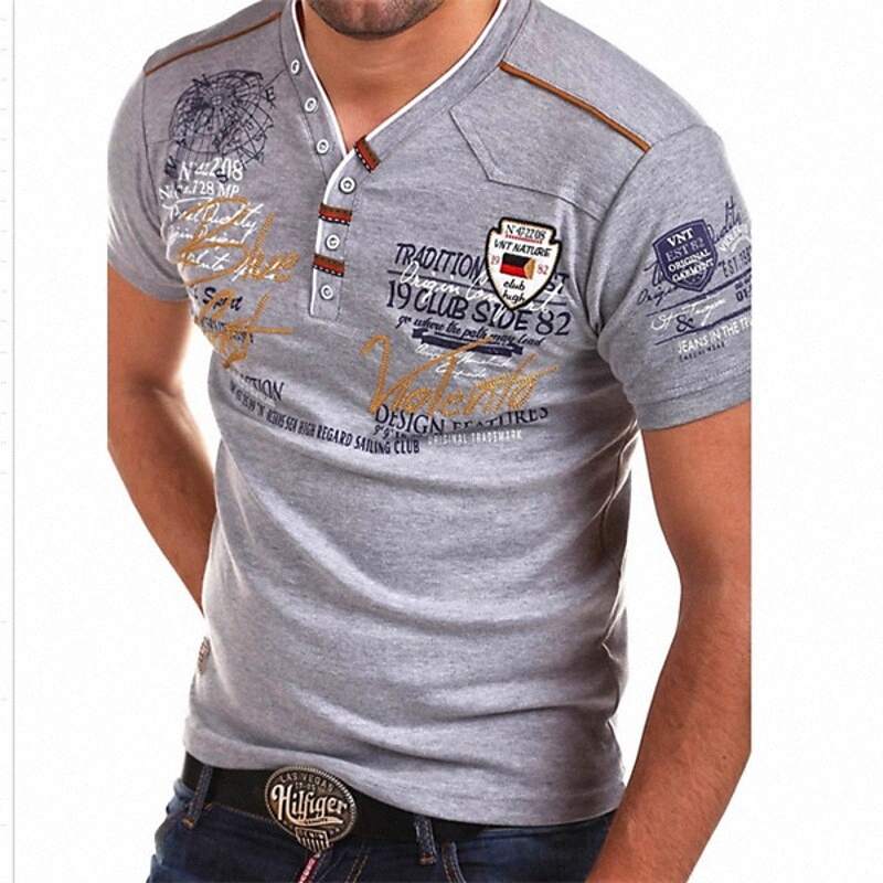 Men's T shirt Shirt Graphic Letter V Neck Daily Print Short Sleeve Tops White Black Gray / Summer q3nG#