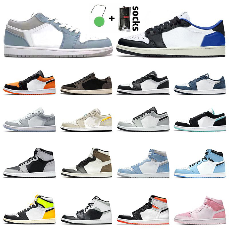 

Jumpman 1s Low Men basketball shoes 1 University Blue Hyper Royal Paint Drip Midnight Navy Wolf Grey women sneakers sports running trainer