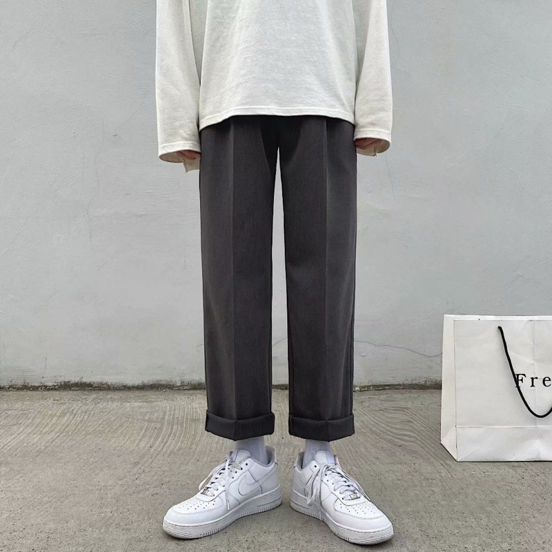 

2021 New Spring Summer Men's Fashion Business Casual Suit Men Straight Wide Leg Pants Mens Trousers M-2xl Mck4, Black