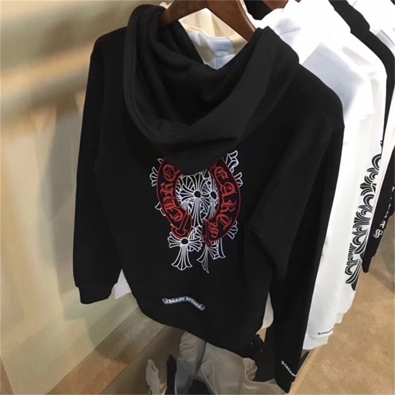 

Spring and autumn Yuansu BF croxin thin coat men's and women's same big horseshoe Red Printed Hooded Sweater, Black