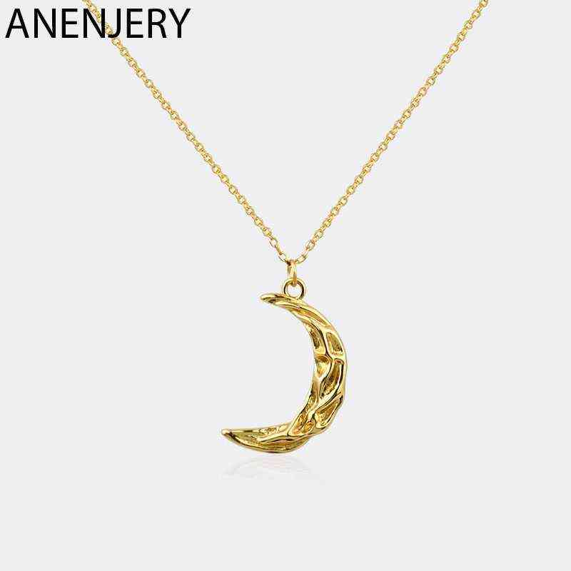 Goldria 925 Sterling Silver Irregular Concave-convex Surface Moon Necklace Female Clavicle Chain Crescent S-n757-image-736969338