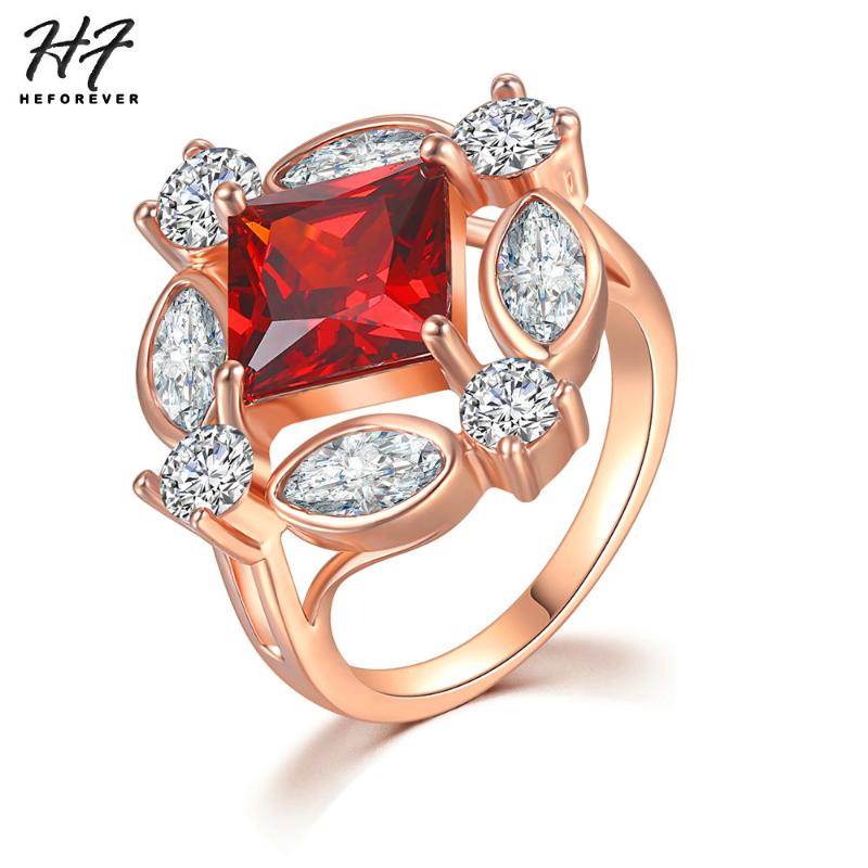 

Cluster Rings Luxury Delicate Cocktail Ring For Women Red Crystal +CZ Gift Party Engagement Fashion Jewelry R835, Golden;silver