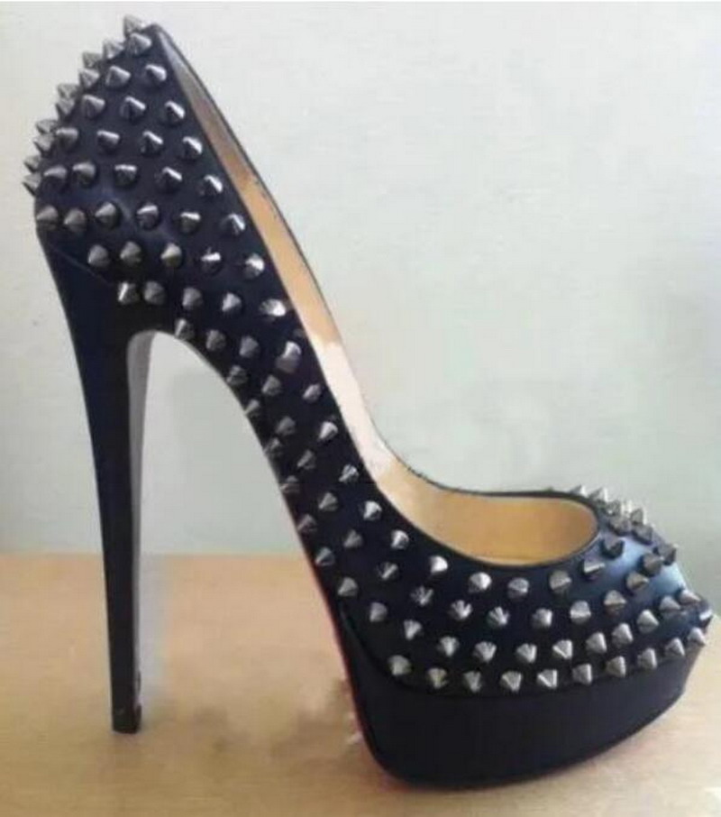 

Red High Heel Bottoms Peep Toes Rivets Shoes Gold Black Sliver Spiked 2022 Luxuries about 14cm Heels Women Platform Shoe Designer Sexy Wedding Party Pumps size 34-45, Color 3
