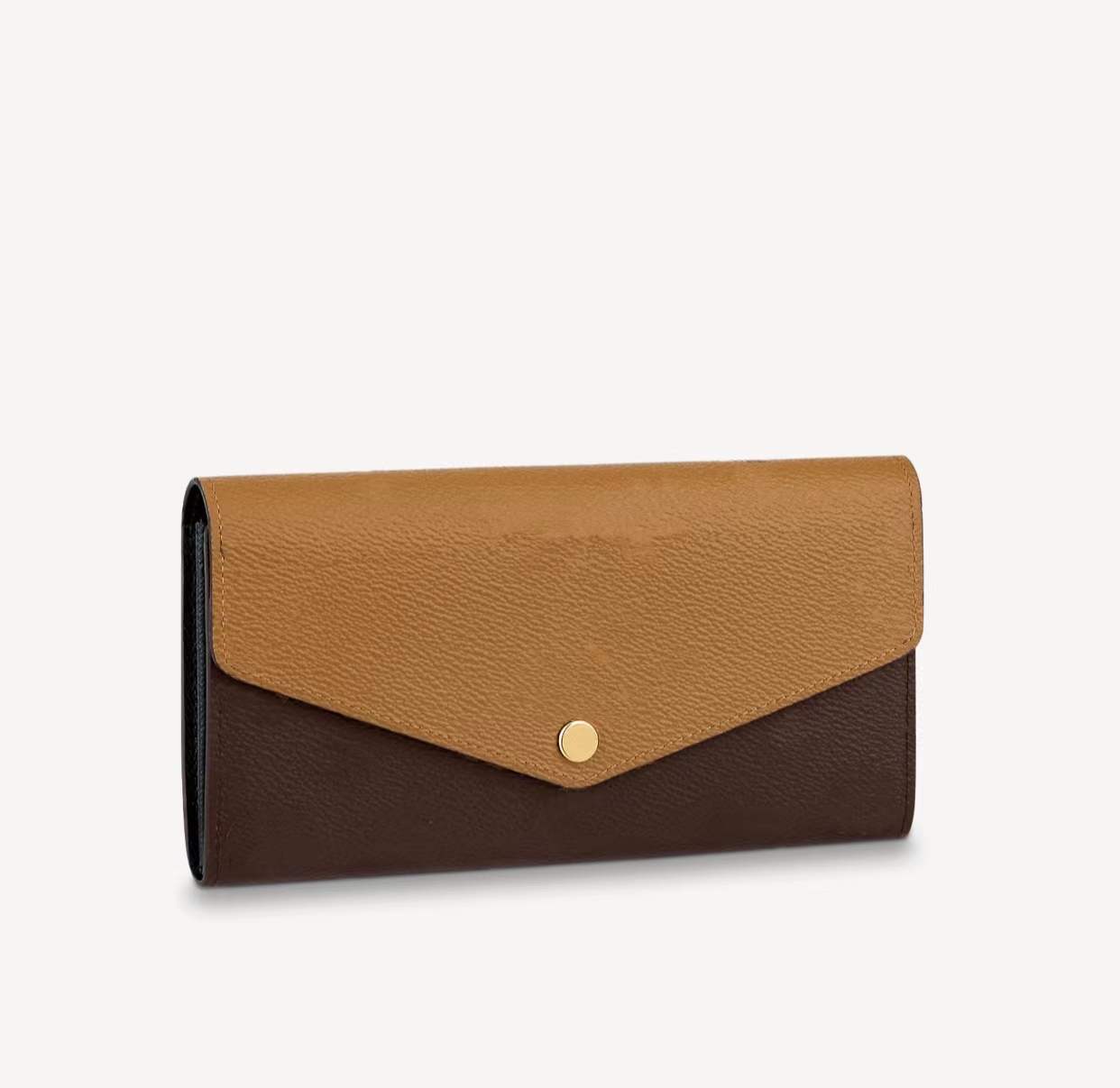 

M80726 Envelope Cover Sarah Wallets Giant Canvas Coin Purse Women Classic Clutch Card Holders key Pouch, Brown -long wallet
