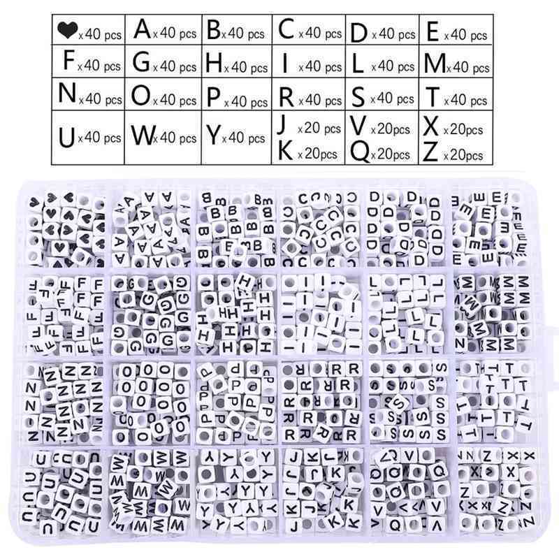 

1Box 26 Letter Acrylic Heart & Cube Alphabet Digital Loose Spacer Beads For Jewelry Making Handmade DIY Bracelet Necklaces