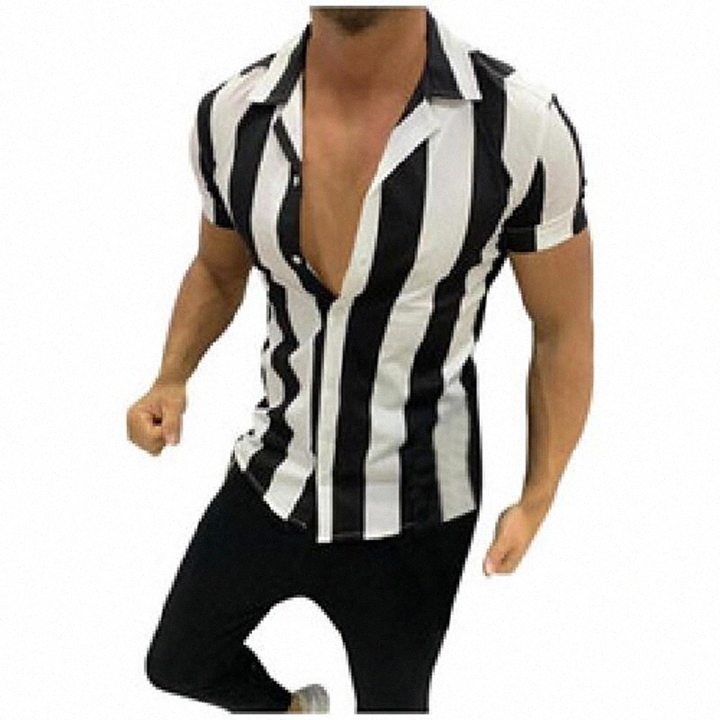 Hommes Mode Chemises Chemises occasionnelles Multicolor Chemises à rayures Multicolor Slim Short-manches Top Blouse Homme Chemise Été Nouveautés