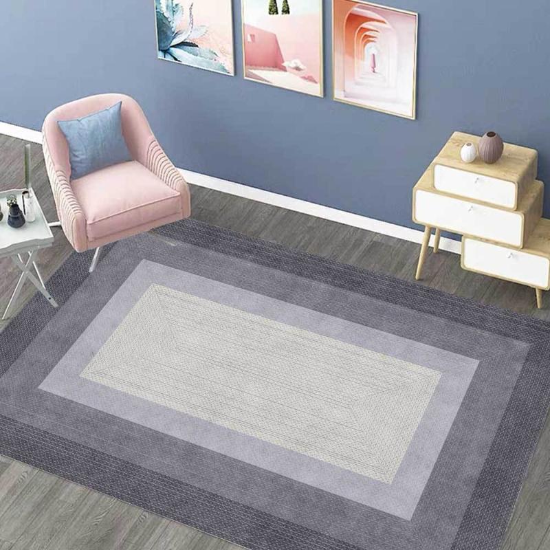 

Carpets Madream Home Living Room Decor Area Rug Modern Geometric Gradient Carpet Grey Imitation Braided Rope Color Frame Bedroom Mat