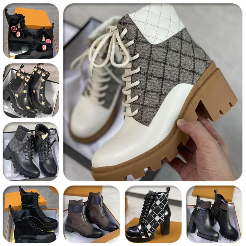 

Women Designer Boots Martin Desert Boot Flamingos Love Arrow 100% Real Leather Medal Coarse Non-Slip Winter Shoes Size US5-11 rtdfgwpljn, Black
