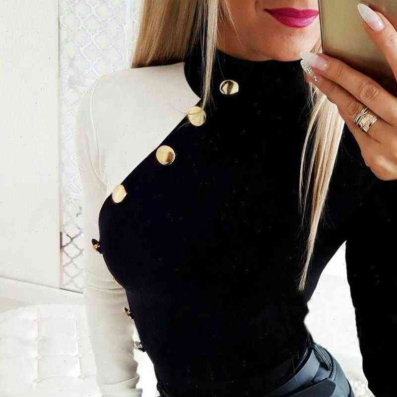 Spring Winter Long Sleeve Turtleneck Womens Shirts Slim Elegant Tops Casual Office Shirt
