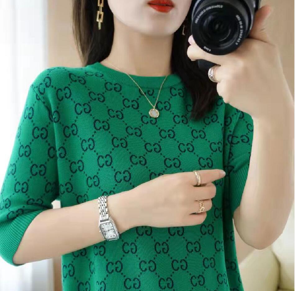 

Women Top Summer Short Sleeve Sweater Woman O-neck Knit Fashion Ins Style Trendy Letter Print Top Lady T-shirt High Quality Knit Shirts, White