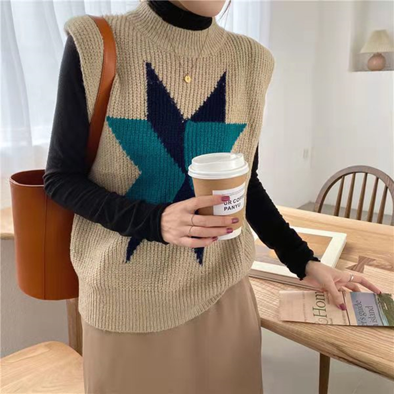 

New Spring Autumn Womens Sweater Sleeveless Vests For Women Fashion O-Neck Pattern All-Match Vest Female Acrylic Fabric Sweater, White;black