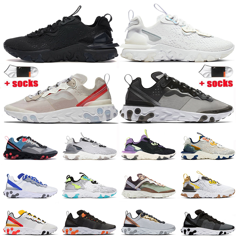 

With Socks Womem Mens Nik React Vision Epic Element 55 87 Running Shoes Worldwide Pack Schematic Triple White Black Solar Red Honeycomb trainers sneakers sports, #1 36-45 white iridescent