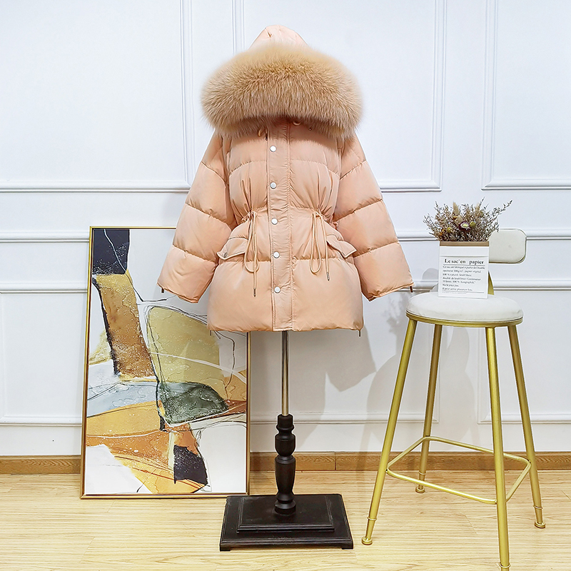 

2021 New Women's Jacket Winter Large Natural Raccoon Fur Hooded Duck Thick Down Coat Women Parkas Female Outwear 6g6q, Black