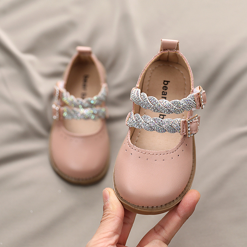Girls Princess Shoes 2021 Spring New Korean Soft Sole Diamond Fashion Velcro Shoes Bowknot Anti Slip Single Shoes