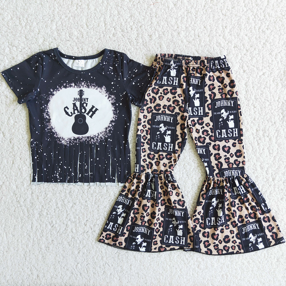 

Wholesale Kids Designer Clothes Sets Girl Bell Bottom Outfits Toddler Baby Girls Clothing Boutique Pants Fashion Short Sleeve Fall Children Kid Set Milk Silk, Black