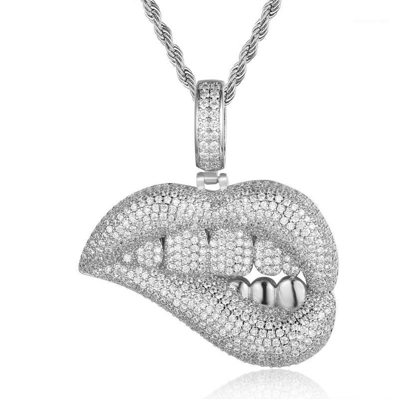 

Chains Tone Color Micro Pave Pink Cubic Zirconia Drip Lip Charm Necklace Iced Out Bling 5mm CZ Direct Chain For Women Hiphop Jewelry