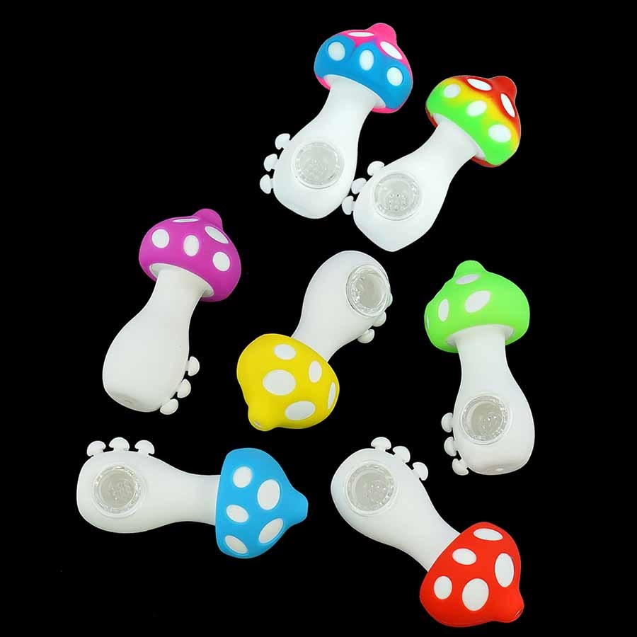 

tobacco pipe silicone hose joint oil rig mushroom pipes wax burner length 4.3" Halloween gift with glass bowl