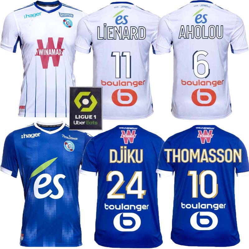 

RC Strasbourg 21 22 soccer jersey home away Gameiro AHOLOU THOMASSON 2021 2022 Diallo DJIKU LiEnard AJORQUE maillot de foot football shirts, Black;red