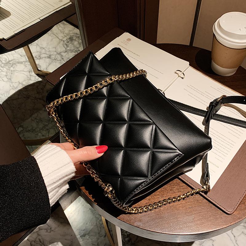 

Advanced Sense Lattice Crossbody Bag 2021 Fashion High Quality PU Leather Women's Designer Handbag Chain Shoulder Balck Bag, Black