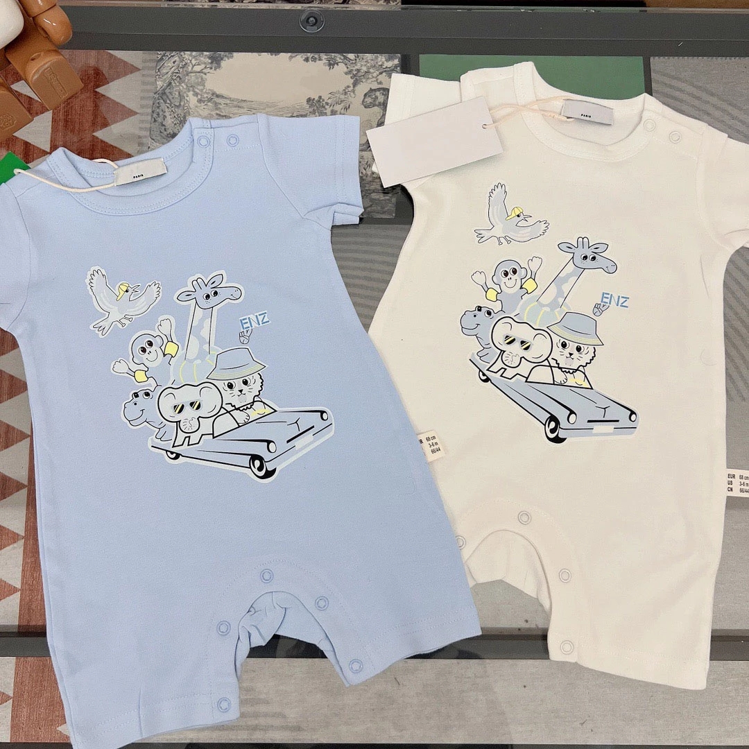 

Luxury Newborn Baby Boy Girl Clothes Rompers Designer Cotton Zoo Elephant Short Sleeve One Pieces Jumpsuit Infant Kids Outfits, White
