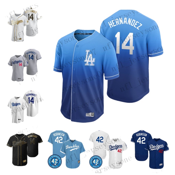 

Custom Mens women Los Angeles Dodgers 14 Enrique Hernandez 42 Jackie Robinson white grey blue Authentic Weekend 2020 Home Jersey, Black