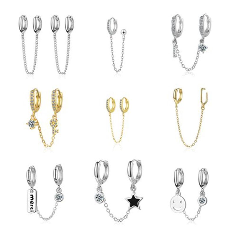 

Hoop & Huggie Charming Trendy Gold Silver Chain Tassel Earrings 1 Pcs 925 Sterling Round For Women Fashion 2021