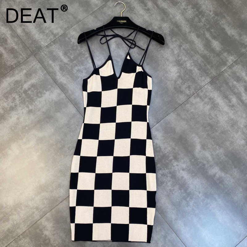 

DEAT Women Sling Dress V-Neck Sleeveless Arrivals Lady Sexy Backless Temperament Fashion Spring Summer 11D1613 210709, Vest
