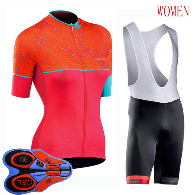 

2021 Summer NW Team Cycling Jersey bib shorts suit Women MTB bicycle outfits quick dry short sleeve bike sports uniform Y21031009, Black;red