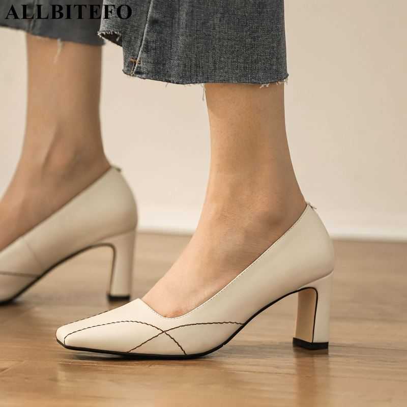 

ALLBITEFO natural genuine leather women heels shoes fashion high heels women party wedding shoes women's high heel shoes 210611, As picture