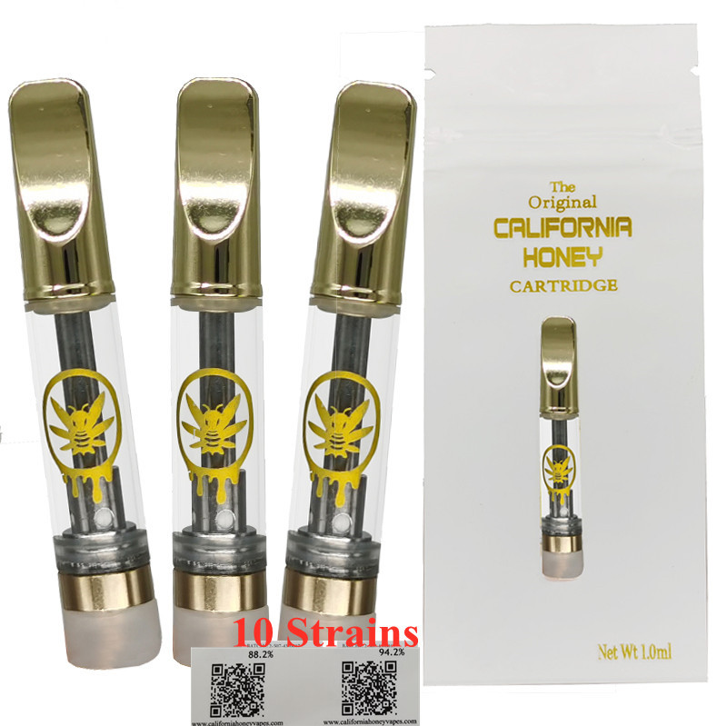 

California Honey Vape Cartridges Copper Mouthpiece Honey 0.8 1ml for Thick Oil 510 Thread Ceramic Coil Vapes Carts Packaging bags Glass Tank 10 strains Stickers Empty