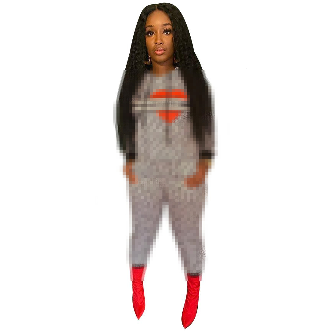

Brand Women's Tracksuits Autumn Long Sleeve Hoodie Sets Outfits Casual Women Designer Heart Print Two Piece Pants Set, Gray