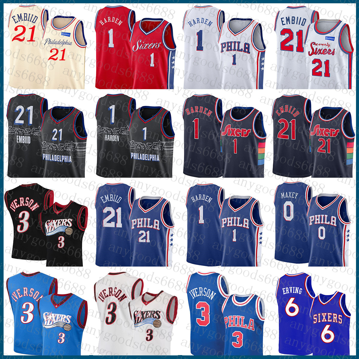 

Philadelphias 76er 3 6 Tyrese Maxey James Harden Joel Embiid Basketball Jersey 2021 2022 New 0 1 21 Allen Iverson Julius Erving Ivory