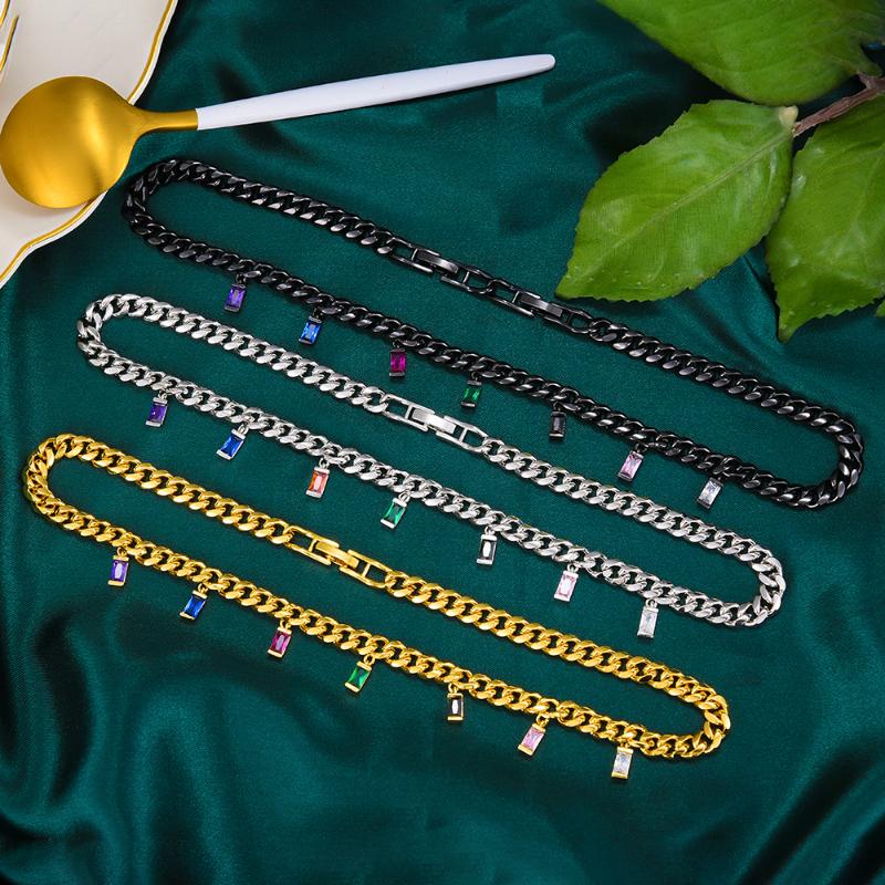 

Earrings & Necklace Blachette Luxury Gorgeous Multicolor Sparkling Chain Bracelet Jewelry Super CZ High Quality For Women Man Party Daily, Silver