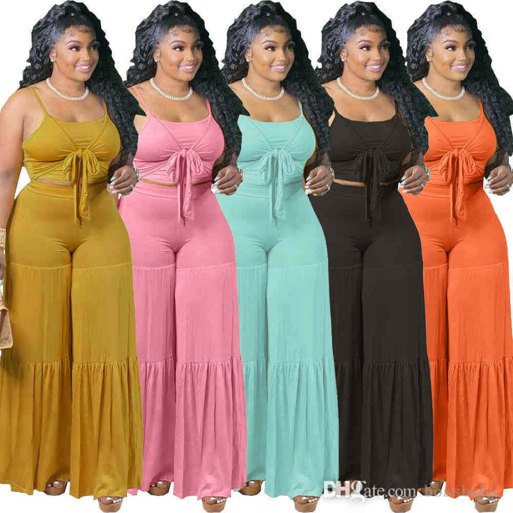 

5XL Designer Women Plus Size Tracksuits Two Pieces Pants Outfits Summer Solid Color Sexy Crop Top Straight Large Stitching Lace Up Fashion Suits, Orange