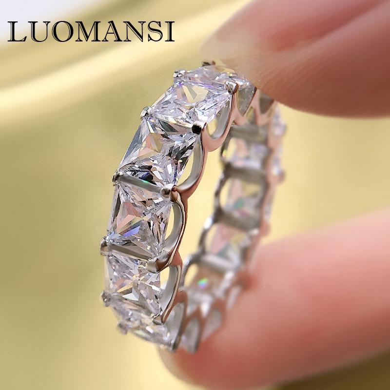 

Cluster Rings Luomansi 5*5MM Square 5A Zircon Full Diamond Ring 100% S925 Sterling Silver Jewelry Woman Anniversary Party Birthday Gift, Golden;silver