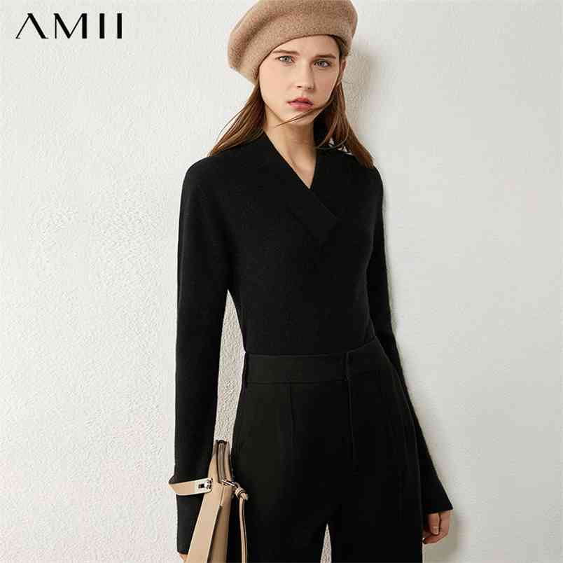

Minimalism Winter Sweaters For Women Causal Solid Vneck Soft Wool Knitted Pullover Female Tops 12030459 210527, Apricot