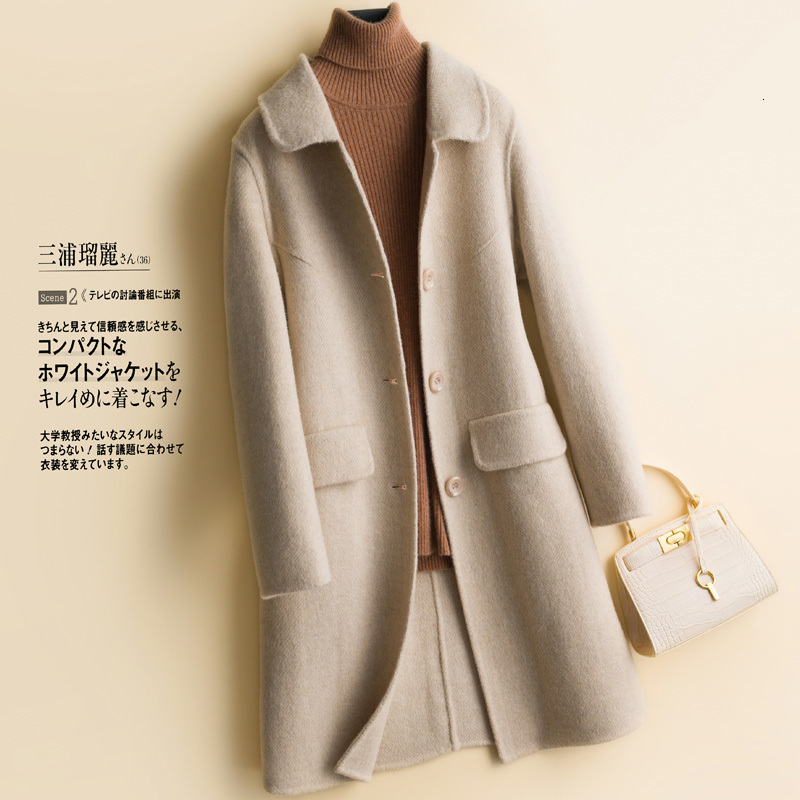 

2021 Ladies 100% Merino Wool Long Sleeve the New Fashion Autumn Winter Thick Warm Mid-long Jacket Coats Women Overcoat Cvs8, Camel