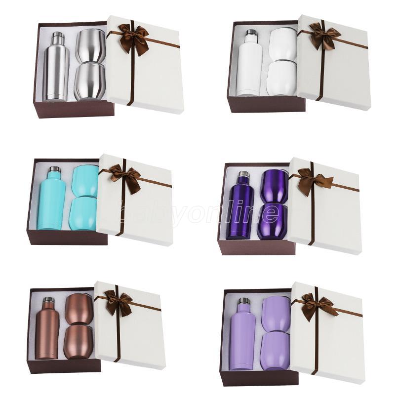 

3pcs/set Gift Wine Tumbler Set Stainless Steel Double Wall Insulated With One 500ml Bottle Two 12oz Wine Tumbler Drinkware, As pic