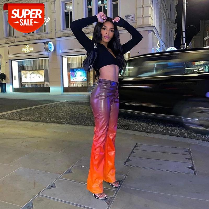 

Weekeep Gradient Color Tie Dye Faux PU Leather Pants Women 90s Retro Streetwear Straight Pants Jogger High Waist Aesthetic #4L6G, Black;white
