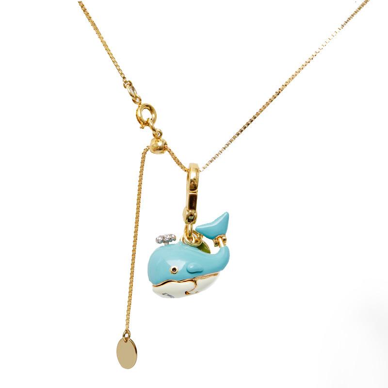 Pendant Necklaces Blue Dolphin Whale Enameled Opened Black Puppy Adjustable Long Sweater Necklace-image-711760953