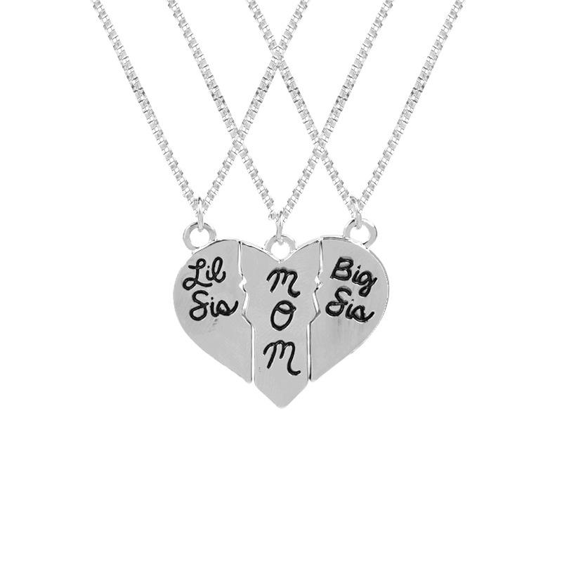 

Pendant Necklaces Euro-American Jewelry Big Sis Mom Loving Heart Stitching Necklace Fashion Alloy Plated For Women Gifts 12sets/lot