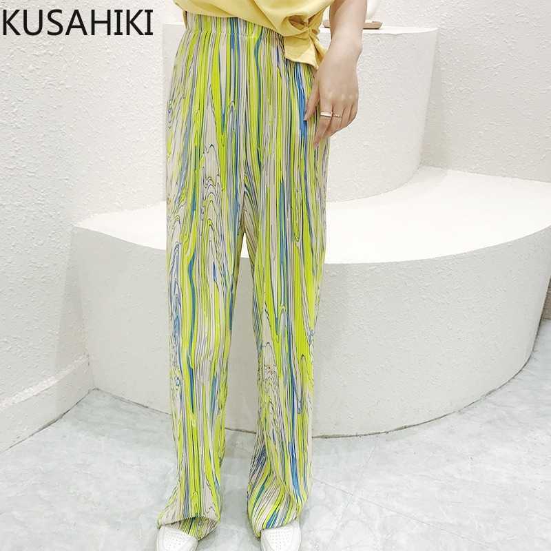 

KUSAHIKI Korean Tie Dye Long Pants Causal Stretch Waist Women Trousers Summer Pwoman Pants Pantalones De Mujer 6H576 210602, Yellow