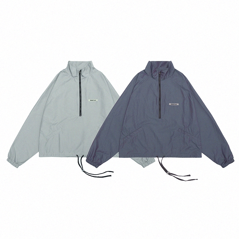 

fog essential reflective zipper hoodies sweatshirts nylon essentials jacket mens loose pullover windbreaker fear of god men hoodie casual ov, Black