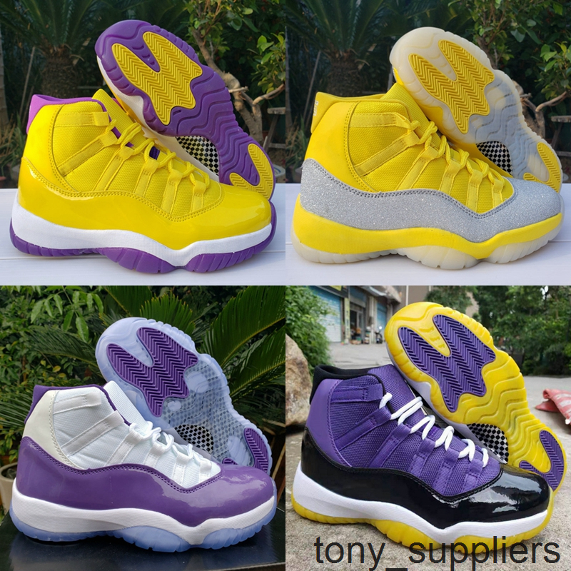 

new high 11 xi wmns metallic silver yellow white purple 11s mens basketball shoes jumpman sports trainers sneakers size 13