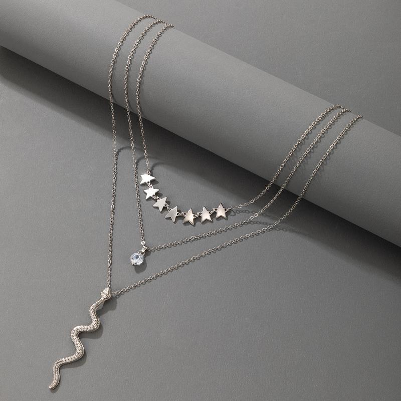 

Pendant Necklaces Tocona Vintage Snake Crystal Necklace For Women Multilayer Silver Color Star Tassel Clavicle Chain Wedding Jewelry 18746