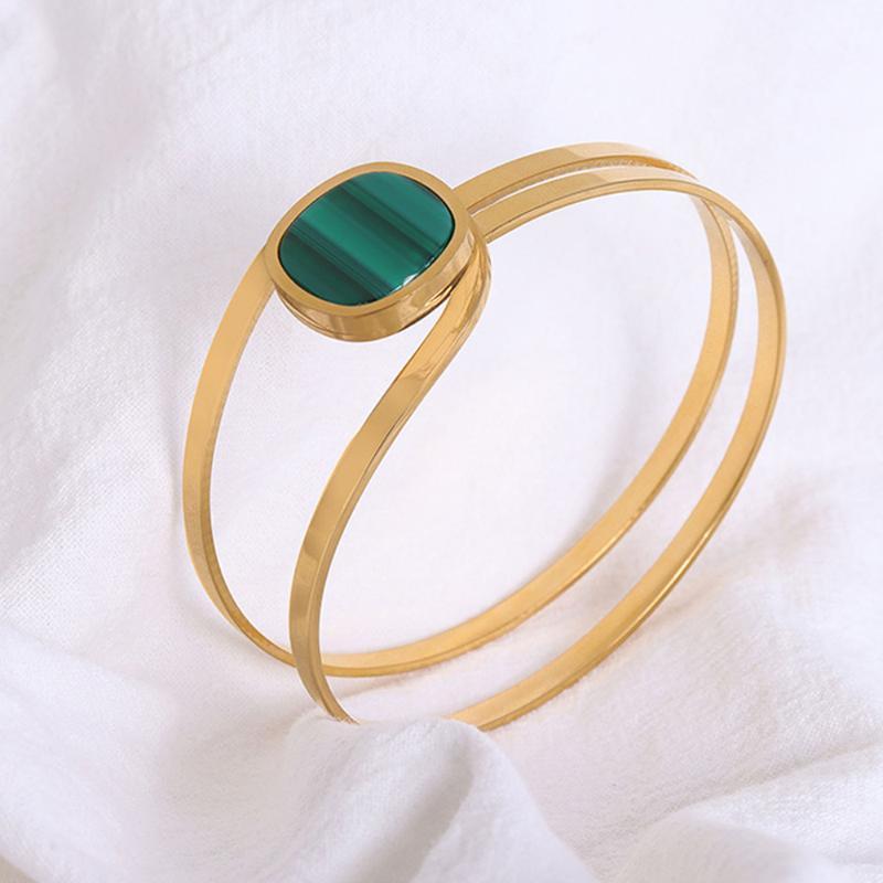 

Bangle Trendy Charm Double Band Bracelets Bangles For Women Fashion Stainless Steel Emerald Striped Acrylic 3 Color Bracelet