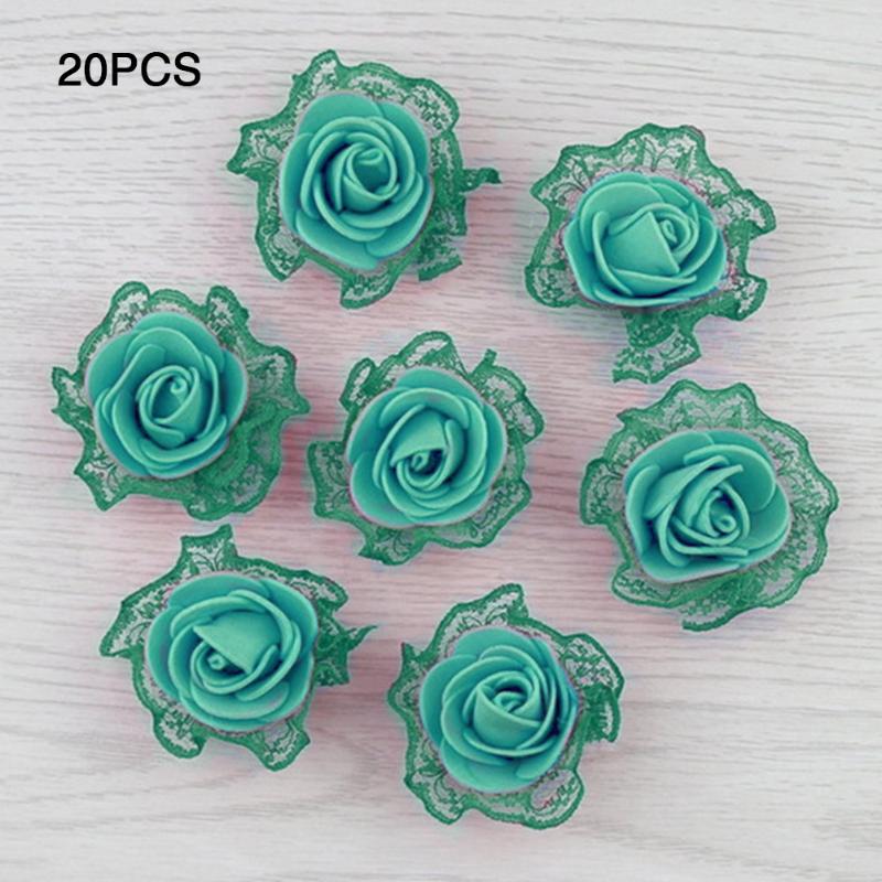 

20pcs Artificial Flower Decoration PE Foam DIY Lace Rose Multi-use Scrapbooking Mini Handmade Wedding Home Accessories Craft, Green