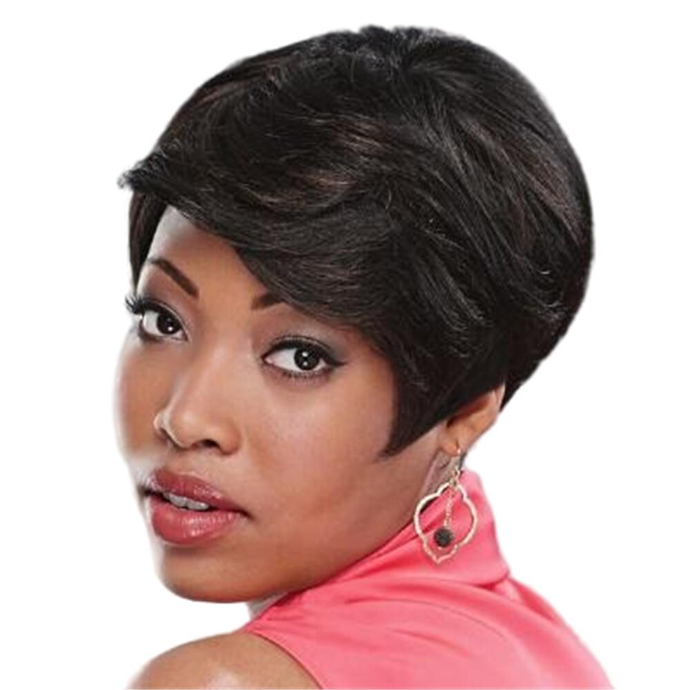 

human hair brazilian pixie cut Straight virgin short 4 inch unprocessed full none lace front wigs with bangs Machine made wigs for black women