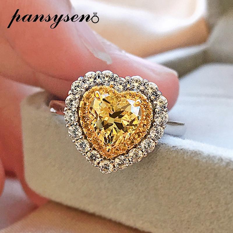 

Cluster Rings PANSYSEN 100% 925 Sterling Silver Heart Desgin Created Moissanite Citrine Gemstone For Women Wedding Bands Engagement Ring